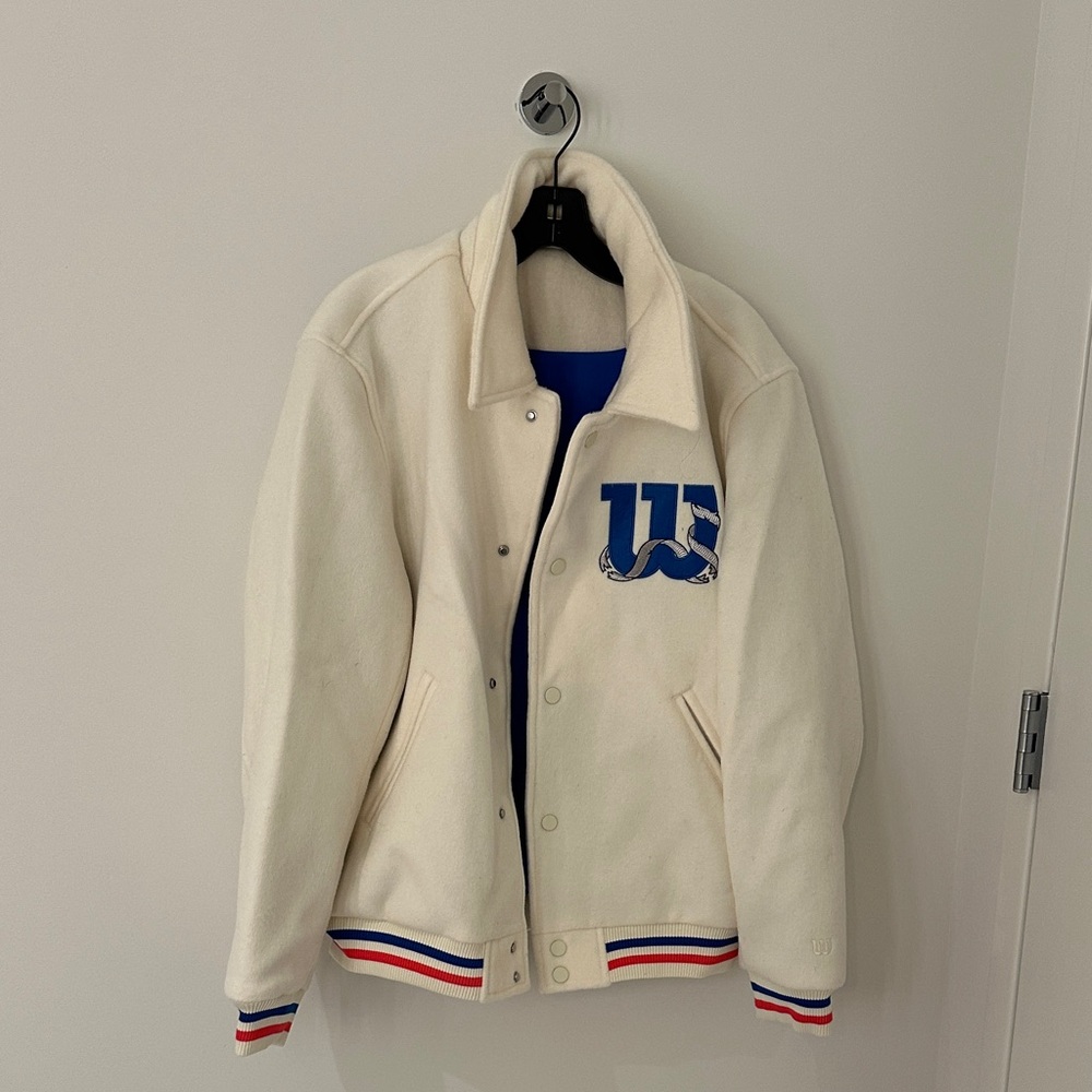 Wilson Varsity Jacket Cream Blue Red‎ White USA Made Mens Size Medium - Picture 2 of 10